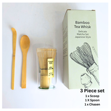 Load image into Gallery viewer, Bamboo tea whisk set with packaging on a white background