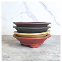 Load image into Gallery viewer, BOnsai 95. zisha Collage of four bonsai pots in different colors with 'LEAFERIE' branding on a marble background.