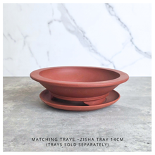 Load image into Gallery viewer, BOnsai 95. zisha Collage of four bonsai pots in different colors with 'LEAFERIE' branding on a marble background.