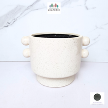 Load image into Gallery viewer, The Leaferie Lyra white ceramic pot with 2 buttons at the side