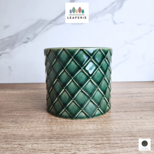 Load image into Gallery viewer, The Leaferie Zivaa Green criss cross ceramic pot