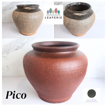Load image into Gallery viewer, pico Ceramic pots with 'Leaferie' branding on a white background. 2 colours