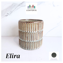 Load image into Gallery viewer, Elira Ceramic pot with ribbed texture on a white background, featuring the Leaferie brand.