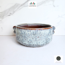 Load image into Gallery viewer, The Leaferie Indie blue shallow ceramic flowerpot