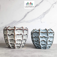 Load image into Gallery viewer, The Leaferie Jin FLowerpot. 2 designs grey and blue. ceramic material