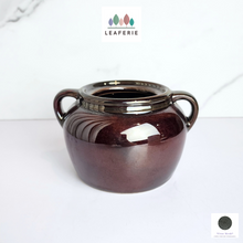 Load image into Gallery viewer, The Leaferie Campbell dark maroon flowerpot with ears. ceramic material
