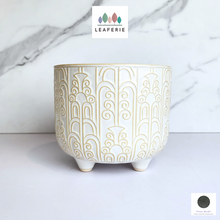 Load image into Gallery viewer, The Leaferie Loki white flowerpot with stand. ceramic material