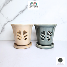 Load image into Gallery viewer, The Leaferie Layla Orchid pot with tray. 2 colours ceramic pot