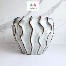 Load image into Gallery viewer, The Leaferie Pia planter . ceramic pot with drainage hole. front view