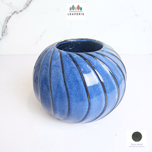 Load image into Gallery viewer, The Leaferie Moreno blue round pot. 2 sizes ceramic pot