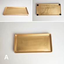 Load image into Gallery viewer, The Leaferie rectangular tray . ceramic 4 colours black, white , grey and black. 3 sizes. front view of A gold