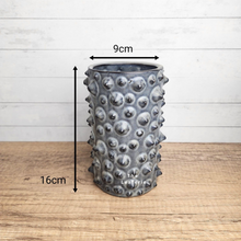 Load image into Gallery viewer, The Leaferie Nhu Tall grey flowerpot with spikes. ceramic material