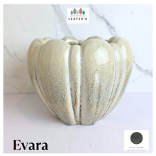 Load image into Gallery viewer, Evara Heart-shaped ceramic flowerpot with textured brand 'LEAFERIE'.