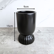 Load image into Gallery viewer, The Leaferie Velora black tall wine glass shape flowerpot. ceramic material