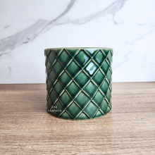 Load image into Gallery viewer, The Leaferie Zivaa Green criss cross ceramic pot