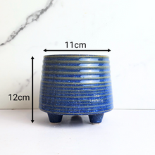 Load image into Gallery viewer, The Leaferie Viola blue ceramic pot with leg