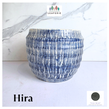 Load image into Gallery viewer, Hira Blue and white textured vase on a marble surface with 'LEAFERIE' branding.