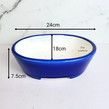 Load image into Gallery viewer, The Leaferie Bonsai Tally series 10 oval bonsai pot. blue and green colour . ceramic material