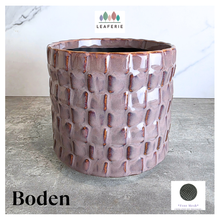 Load image into Gallery viewer, Boden Textured ceramic pot on a gray surface with 'LEAFERIE' branding.