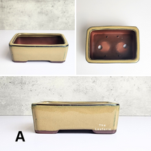 Load image into Gallery viewer, The Leaferie Petit Bonsai Series 9. rectangular bonsai pot. ceramic and 3 colours. front view of design A