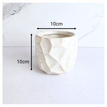 Load image into Gallery viewer, White geometric pot with dimensions on a light gray background