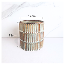 Load image into Gallery viewer, Elira Ceramic pot with ribbed texture on a white background, featuring the Leaferie brand.