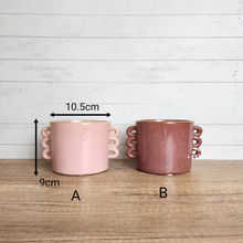 Load image into Gallery viewer, The Leaferie Livie ceramic pot. pink and red colour pot with handles.