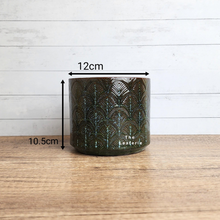 Load image into Gallery viewer, The Leaferie ZInnovia black pot with leaf print. ceramic