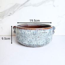 Load image into Gallery viewer, The Leaferie Indie blue shallow ceramic flowerpot