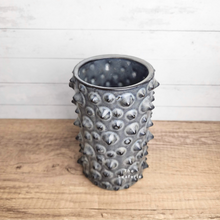 Load image into Gallery viewer, The Leaferie Nhu Tall grey flowerpot with spikes. ceramic material