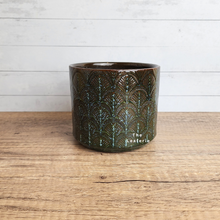 Load image into Gallery viewer, The Leaferie ZInnovia black pot with leaf print. ceramic