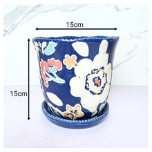 Load image into Gallery viewer, Jasna Decorative ceramic planter with floral design on a white background, featuring the brand 'LEAFERIE'.