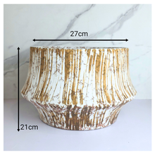 Load image into Gallery viewer, Alba big Ceramic planter with textured design on a marble background, featuring the brand 'LEAFERIE'.