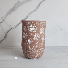 Load image into Gallery viewer, The Leaferie Mona Terracotta pot. front viiew. design A