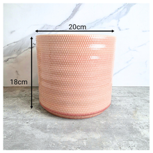 Load image into Gallery viewer, Kael Pink textured plant pot on a marble surface with 'LEAFAERIE' branding.