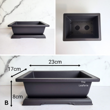 Load image into Gallery viewer, The Leaferie plastic Bonsai pots with trays. rectangular and square shape. Black Colour
