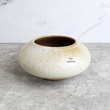 Load image into Gallery viewer, The Leaferie Xavia shallow flowerpot. beige colour and ceramic material