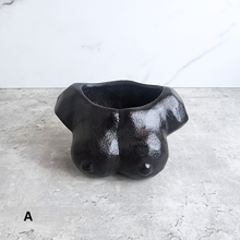 Load image into Gallery viewer, The Leaferie Coco flowerpot. breast pot ceramic material. black and white colour
