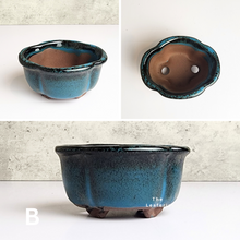 Load image into Gallery viewer, The Leaferie Petit Bonsai Series 1. 2 colours. ceramic mini pot for bonsai. Front view of Design B