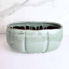 Load image into Gallery viewer, The Leaferie Rowan long shallow tray. blueish ceramic pot.
