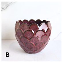 Load image into Gallery viewer, Nalya Heart-shaped ceramic planter with scalloped edge on a light background, featuring the LEAFERIE brand.
