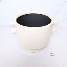 Load image into Gallery viewer, The Leaferie Lyra white ceramic pot with 2 buttons at the side