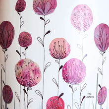 Load image into Gallery viewer, Pattern of pink and purple flowers with 'The Leaferie' branding on a white background