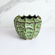 Load image into Gallery viewer, The Leaferie Tova pot. green ceramic pot with groves. front view