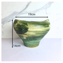 Load image into Gallery viewer, Leaferie Signature Mori Green ceramic vase with 'Leaferie' branding on a white background