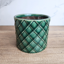 Load image into Gallery viewer, The Leaferie Zivaa Green criss cross ceramic pot