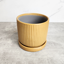 Load image into Gallery viewer, The Leaferie Madigan yellow flowerpot with matching tray. ceramic material