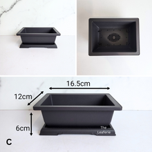 Load image into Gallery viewer, The Leaferie plastic Bonsai pots with trays. rectangular and square shape. Black Colour