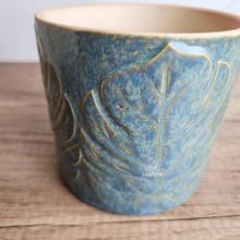 Load image into Gallery viewer, The Leaferie Aspasia blue leaf motif pot. ceramic material