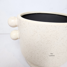 Load image into Gallery viewer, The Leaferie Lyra white ceramic pot with 2 buttons at the side